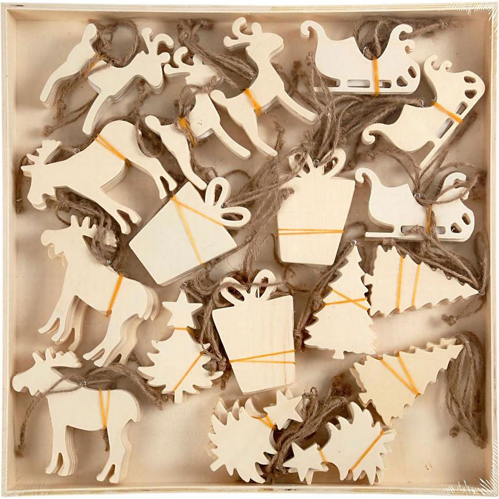 Thumbnail - Creativ Company, Christbaumschmuck, Holzornamente Weihnachtsthema, 90 Stück. (90 -teilig)