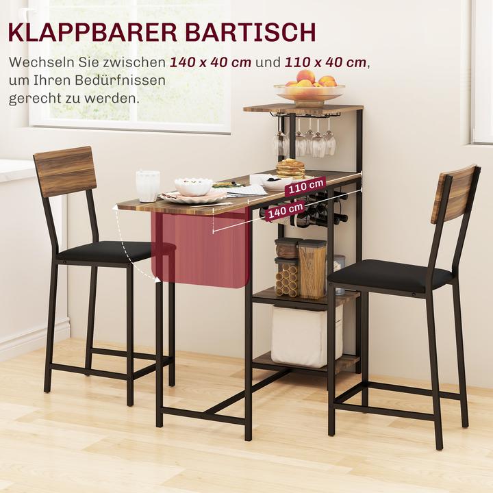 Image du produit Homcom Bartisch Set MDF, Stahl Braun