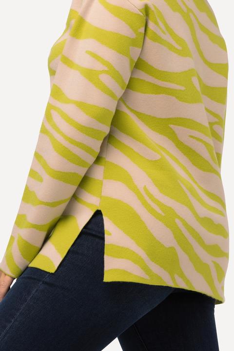 Actual product image Ulla Popken Zebra Print Mock Turtleneck Long Sleeve Sweater (46, 48)
