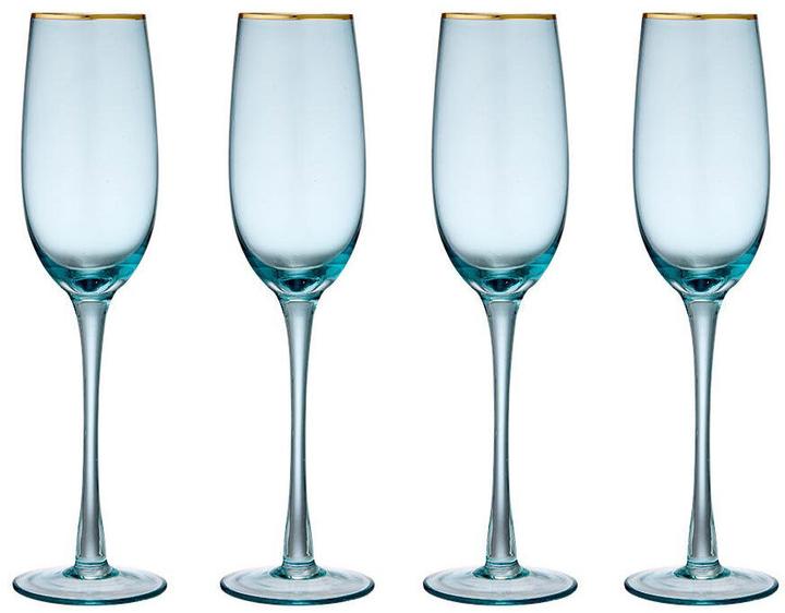Ladelle Handmade champagne glasses Chloe Aqua (set of 4) (4 Glasses, Champagne glasses)