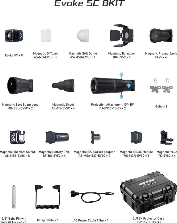 Image du produit Nanlux Evoke 5C, 8 Kit (éclairage de studio, Lumière vidéo)