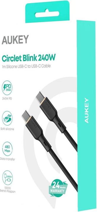 Immagine prodotto Aukey CB-SCC241 USB-C Power Delivery PD 240W 5A 20V 1m Nylon Nero (1 m, USB 2.0, USB 3.2, 240 W)
