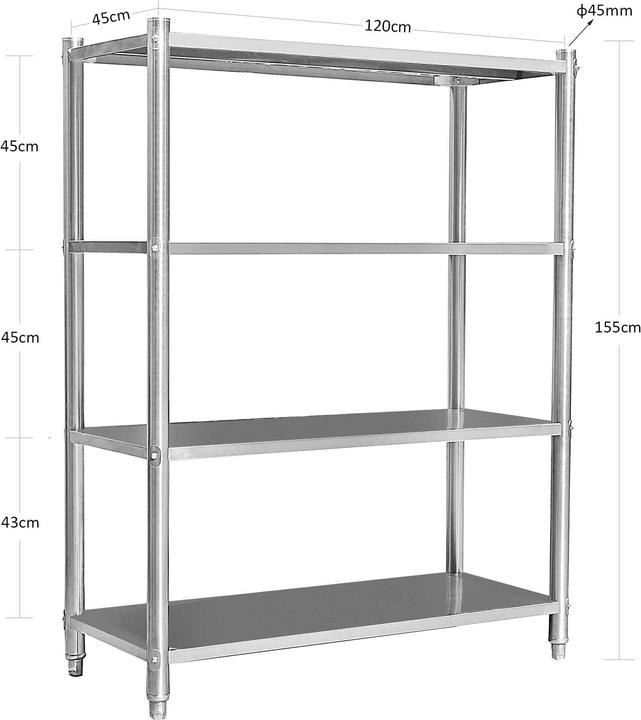 Actual product image Wiltec Stainless steel shelf Gastro heavy duty shelf 155x120x50cm 201 Shelf Kitchen shelf