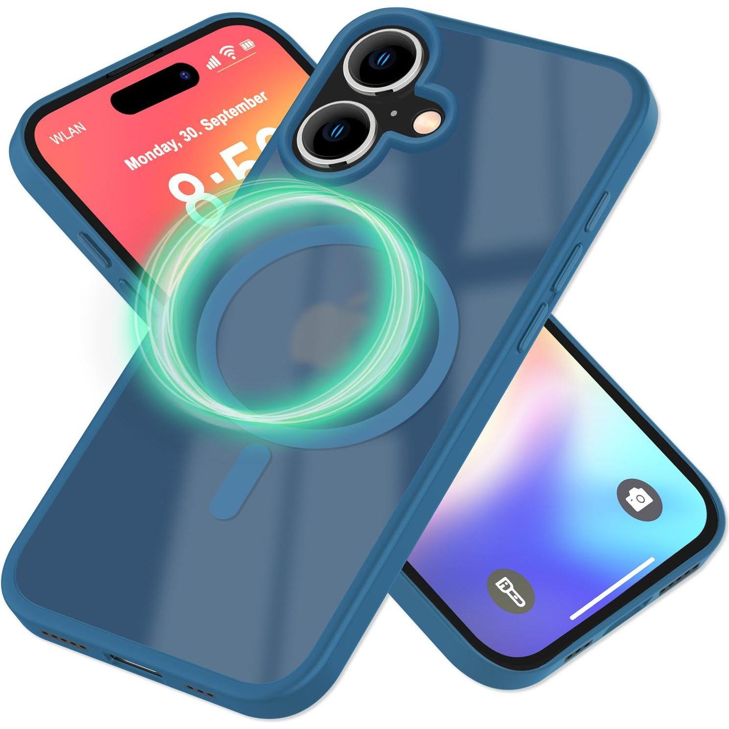 Nalia Matte Hybrid Hülle mit MagSafe Funktion (Apple iPhone 16), Smartphone Hülle, Blau