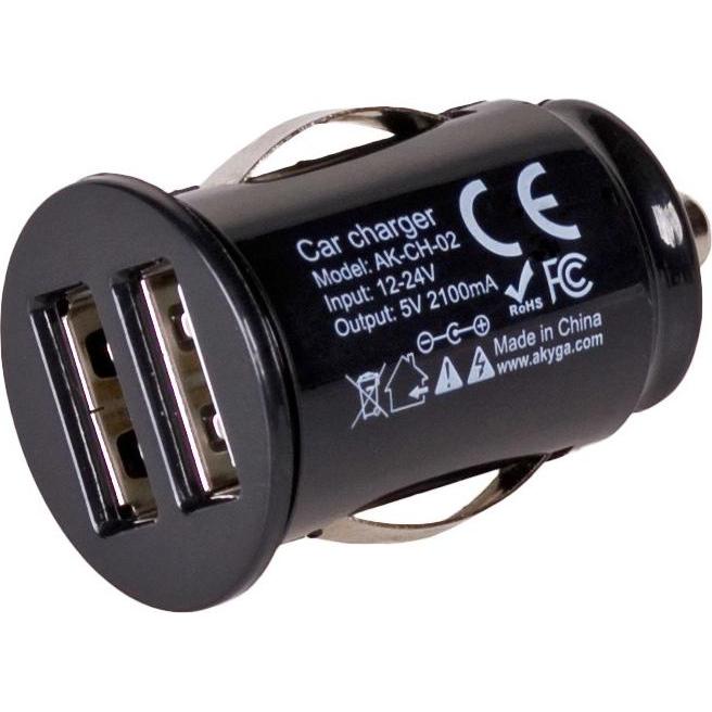 Akyga AK-CH-02 car charger 2x USB 2.1A black 5V, Auto Adapter, Schwarz