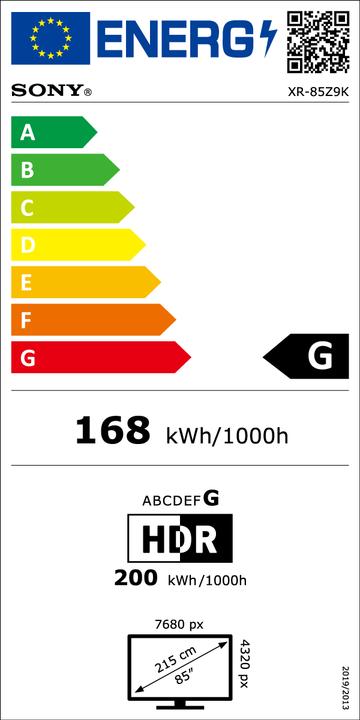 Energy Label Sony XR-85Z9K (85", Z9K, LCD, 4K, 2022)