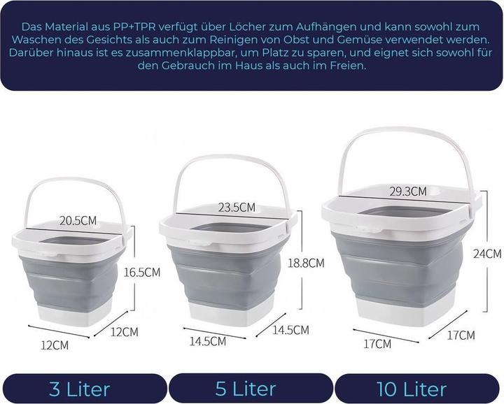 Actual product image König Design 3er Set Eimer faltbar Falteimer Putzeimer Wassereimer Campingeimer Angeleimer (3 pcs.)