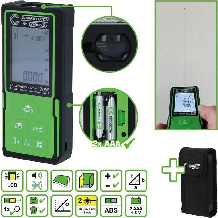 Produktbild KS Tools 512.3000 COMPETITION Laser-Entfernungsmesser Laser-Entfernungsmesser (70 m, 630 nm)