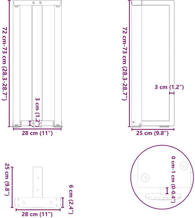 Image du produit vidaXL Konsolentischbein (25 x 28 x 73 cm)
