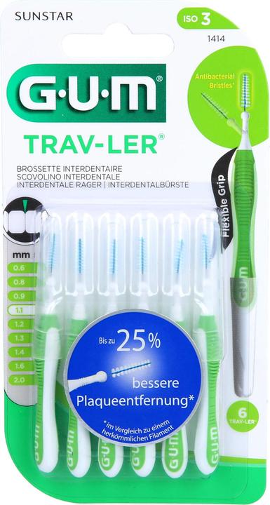 Actual product image GUM Interdental brushes Trav-Ler 1.1 mm green 6 pieces (6x, 1.10 mm)