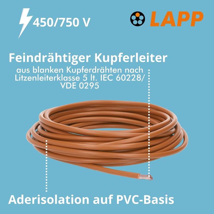 Actual product image Lapp 5 metres 4520036 H07V-K 16.0 mm² brown I Wiring cable I Flexible core cable I Single PVC cable (5 m)