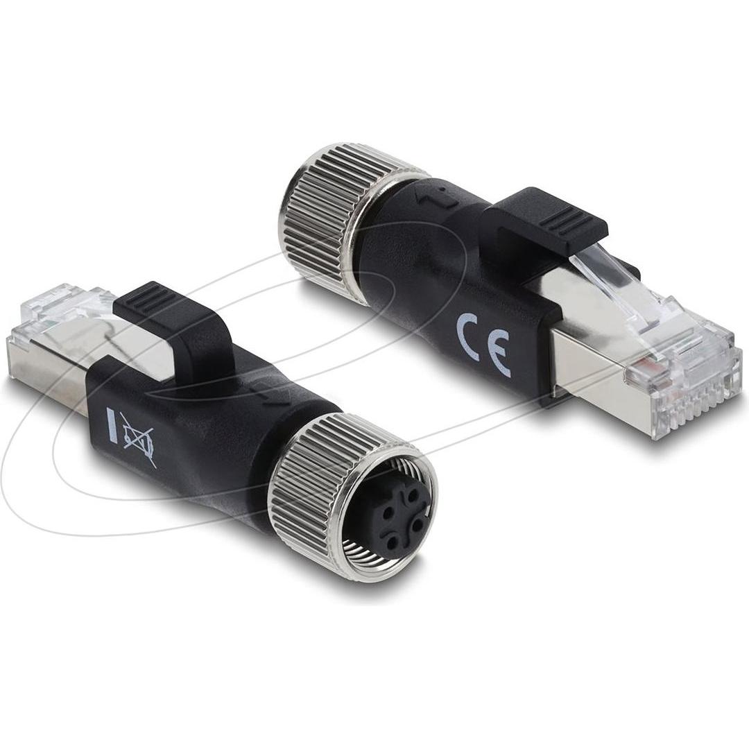 Delock M12 Adapter D-kodiert 4 Pin Buchse zu RJ45 Stecker schwarz (RJ45 (1x)), Adattatore di rete, Nero
