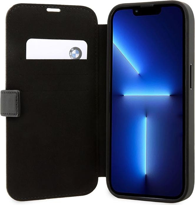 Produktbild BMW Etui BMBKP14X22RVSK iPhone 14 Pro Max 6,7" czarny/black bookcase Leather Stamp Blue Lines (Apple iPhone 14 Pro Max)