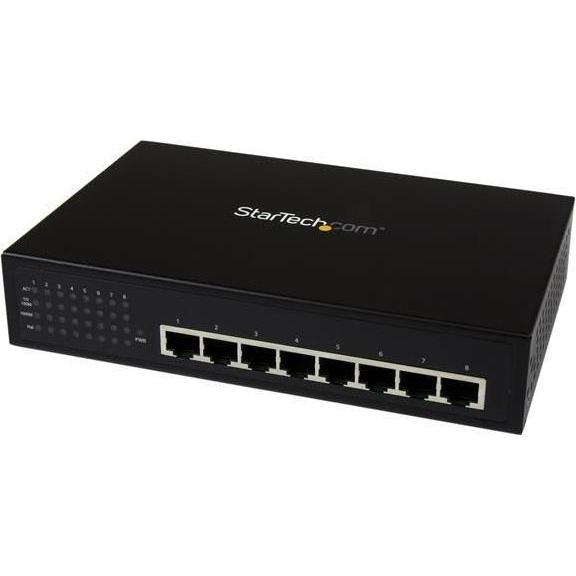 StarTech 8 Port Gigabit POE Ethernet Switch (8 Ports), Netzwerk Switch, Schwarz