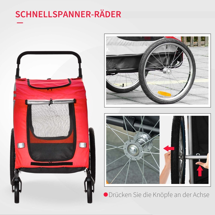Immagine prodotto PawHut Carrello e rimorchio per cani 2 in 1 con pompa d'aria e bandiera rossa