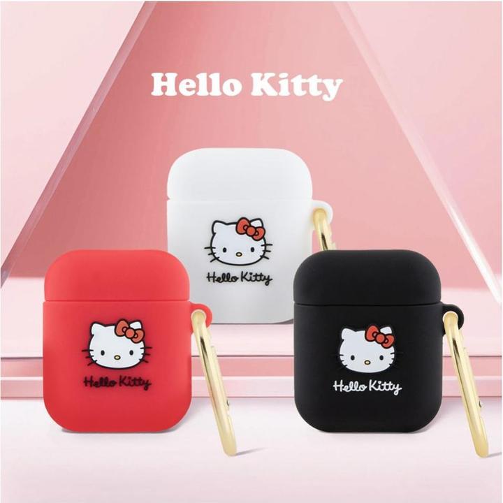 Produktbild Hello Kitty HKA23DKHSH Airpods 1/2 cover biały/white Silicone 3D Kitty Head (Kopfhörer Hülle)