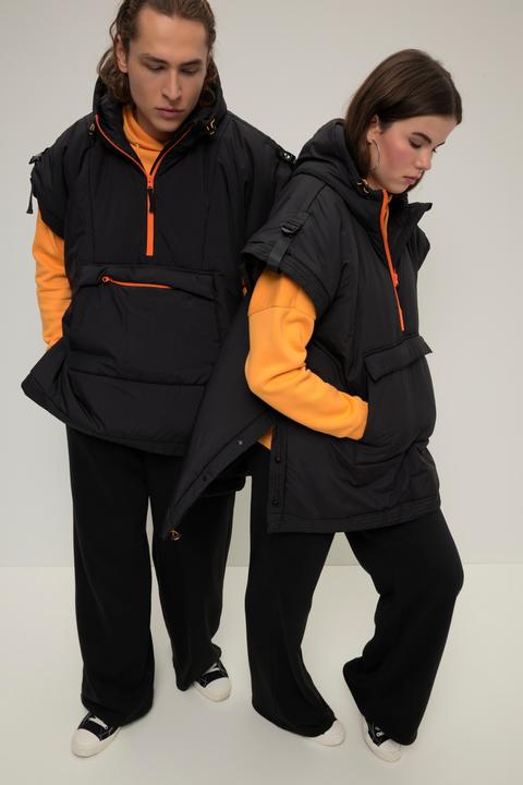 Image du produit Studio Untold Gilet style poncho à capuche, fermeture éclair contrastante et poche kangourou, unisexe (XL)