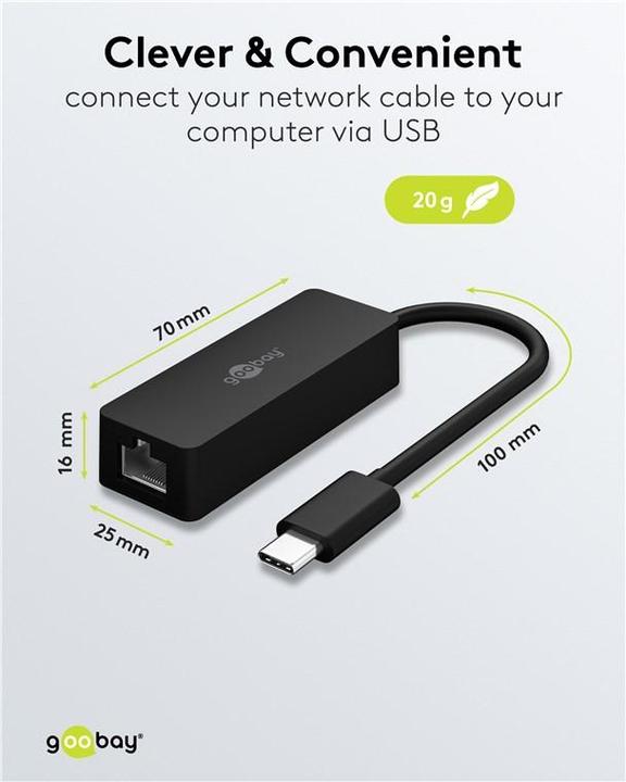 Actual product image Goobay USB-C-Ethernet-Adapter, schwarz (USB-C)