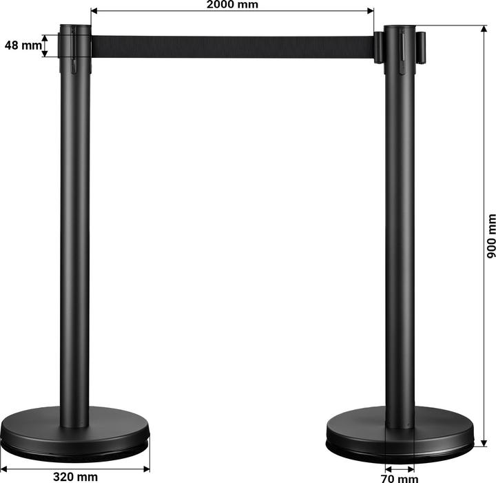 Image du produit Wiltec Barrière mobile 32x7x90cm en acier noir système de contrôle des foules cordon de serrage