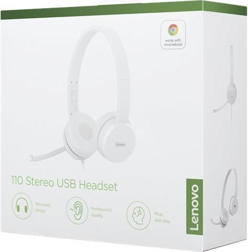 Produktbild Lenovo 110 Analoge Stereo-Kopfhörer (Geräuschisolierung, drehbares Mikrofon, Leder und Schaumstoff-O (Kabelgebunden, USB-A)