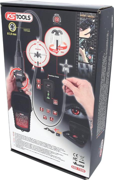 Produktbild KS Tools HD-Videoskop-Satz mit Ø 3,9 mm 180° und 0° HD Frontkamera-Sonde, flexible PVC Hülle, 3-tlg