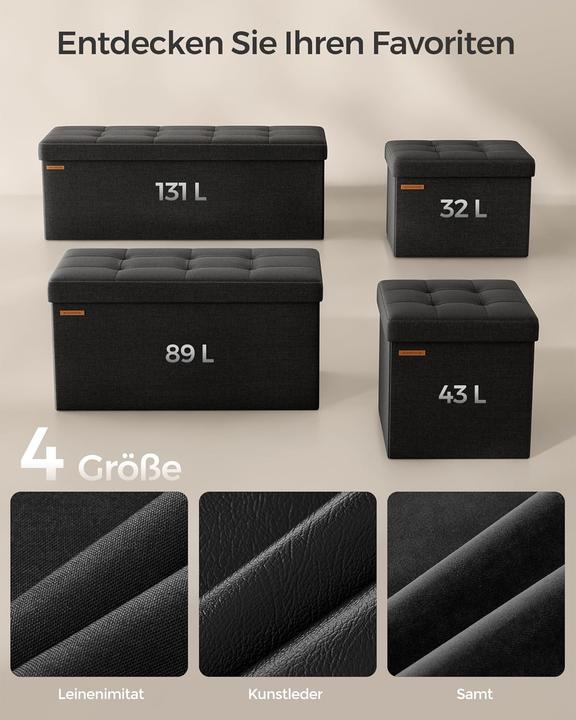 Produktbild Songmics Sitzbank Sitztruhe Stauraum Klappbar Stabil Wohnzimmer Tintenschwarz (110 cm)