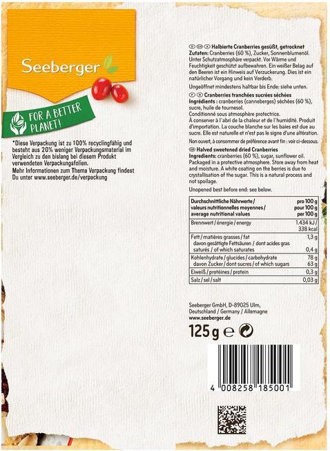 Actual product image Seeberger Cranberries (125 g)