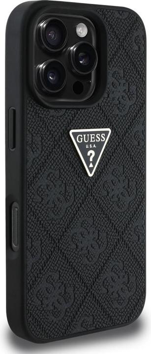 Produktbild Guess Hardcase PU Grained Hot Stamp 4G Triangle Metal Case for iPhone 16 Pro 6,3" Black (Apple iPhone 16 Pro)