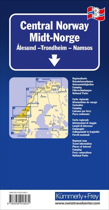 Actual product image Kümmerly+Frey Map Central Norway Regional Map. Norvege Centrale / Central Norway / Midt-Norge