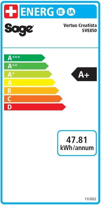 Energy Label Sage Nespresso Vertuo Creatista (NESPRESSO Vertuo, CH plug)