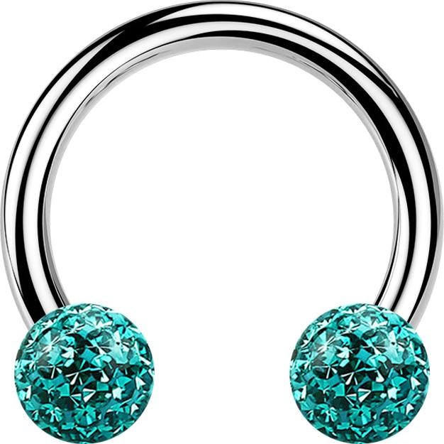 Produktbild Star Piercing Circular Barbell silber mit zwei Kristall Kugeln türkis Epoxy Schutzschicht (ohne Messing, Chirurgenstahl 316L)