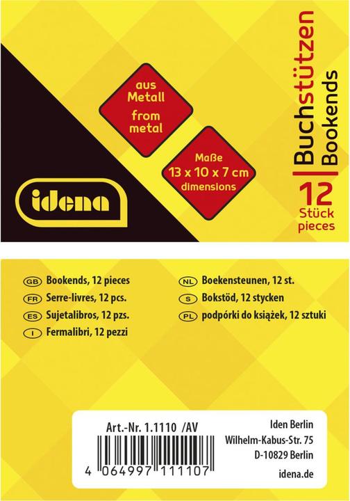 Produktbild Idena Buchstützen Metall schwarz 13x10x7cm 12 Stück