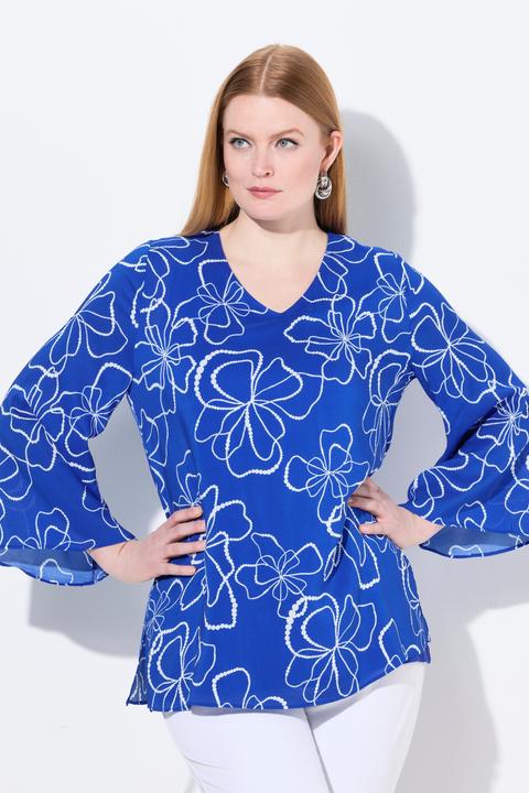 Produktbild Ulla Popken Shirtbluse, doppellagig, V-Ausschnitt, Langarm (58)