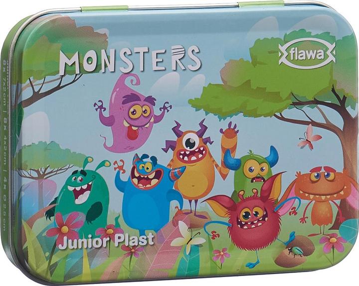 Actual product image Flawa Junior Plast Strips Monsters Tin Box (20 x)