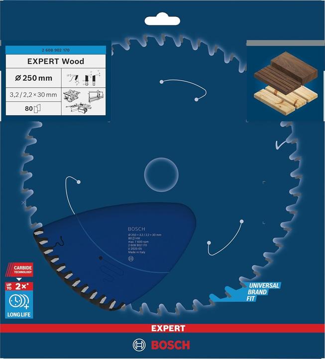 Immagine prodotto Bosch Professional EXPERT Wood Kreissägeblatt, 250x3,2x30 mm, T80