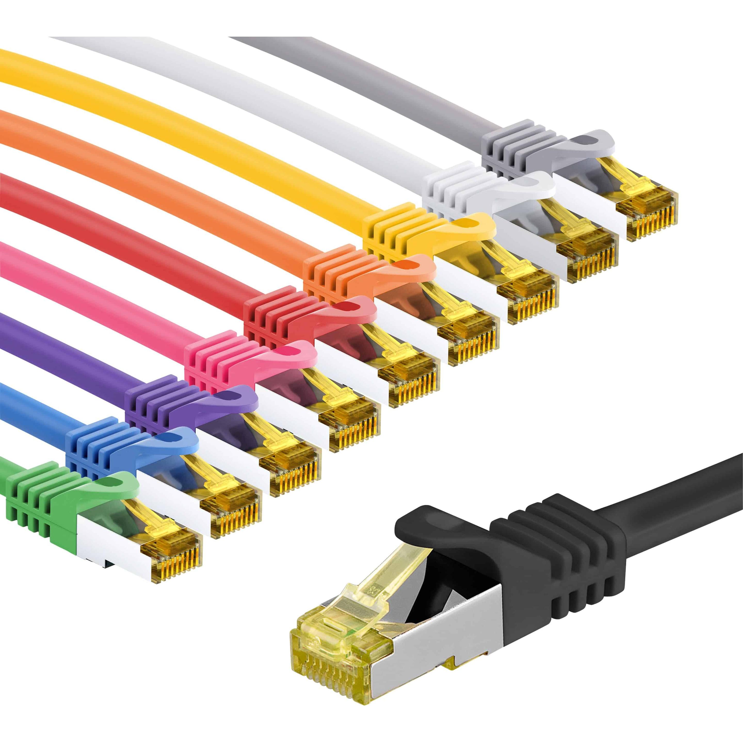Goobay RJ45 Patchkabel S/FTP (PiMF) 500 MHz mit CAT 7 Rohkabel 5m verschiedene Farben 10er Pack (S/FTP, CAT7, 5 m), Netz...