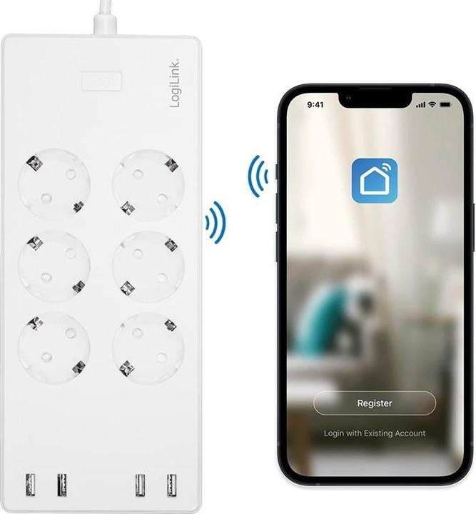 Produktbild LogiLink Smart Home Wi-Fi Outlet Strip 6Port + USB (6 x, CEE 7/3, 1.80 m)