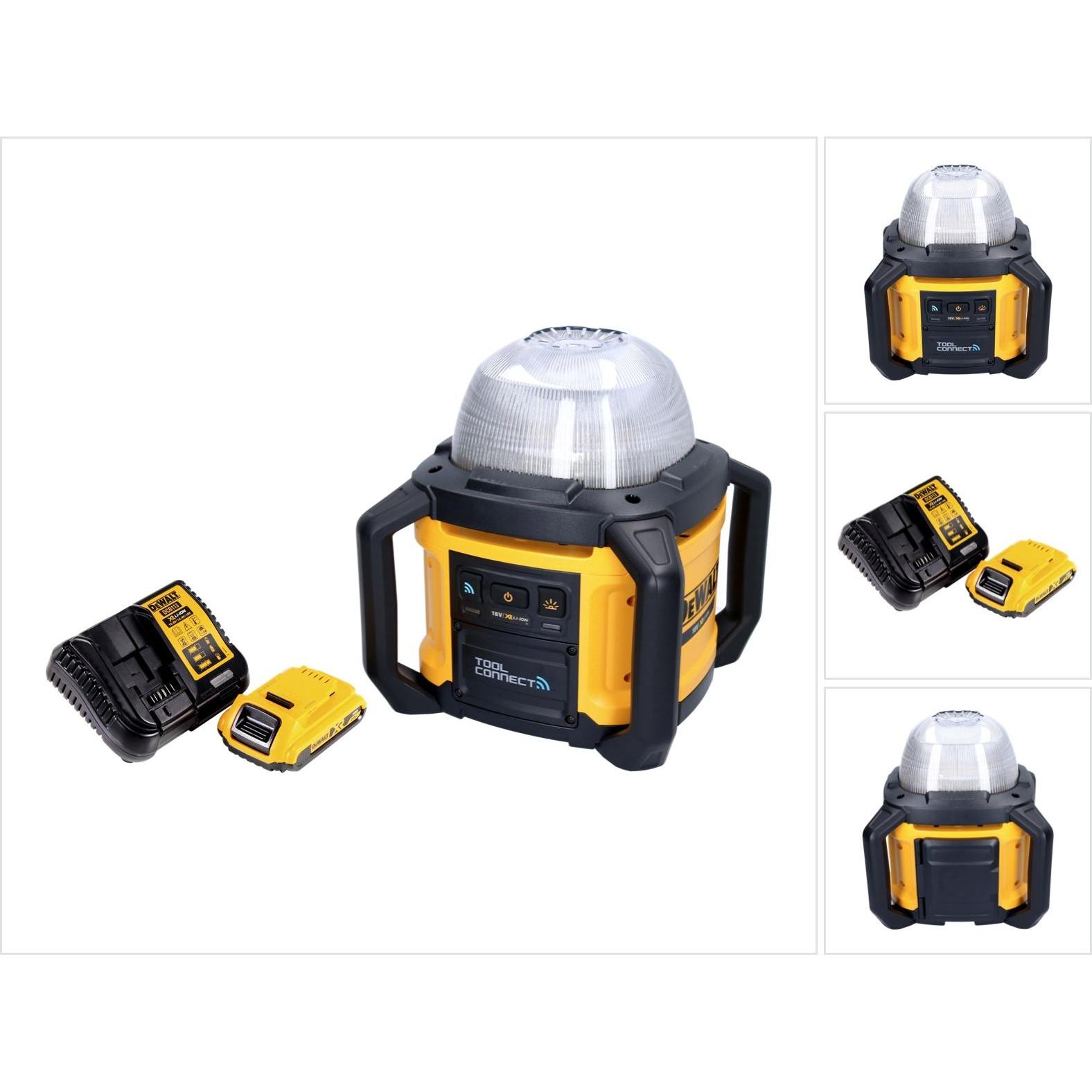DeWalt, Arbeitsleuchte, DCL 074 D1 Akku Baustellenstrahler Strahler 18 V 5000 lm 4000 Kelvin + 1x Akku 2,0 Ah + Ladeg (5...