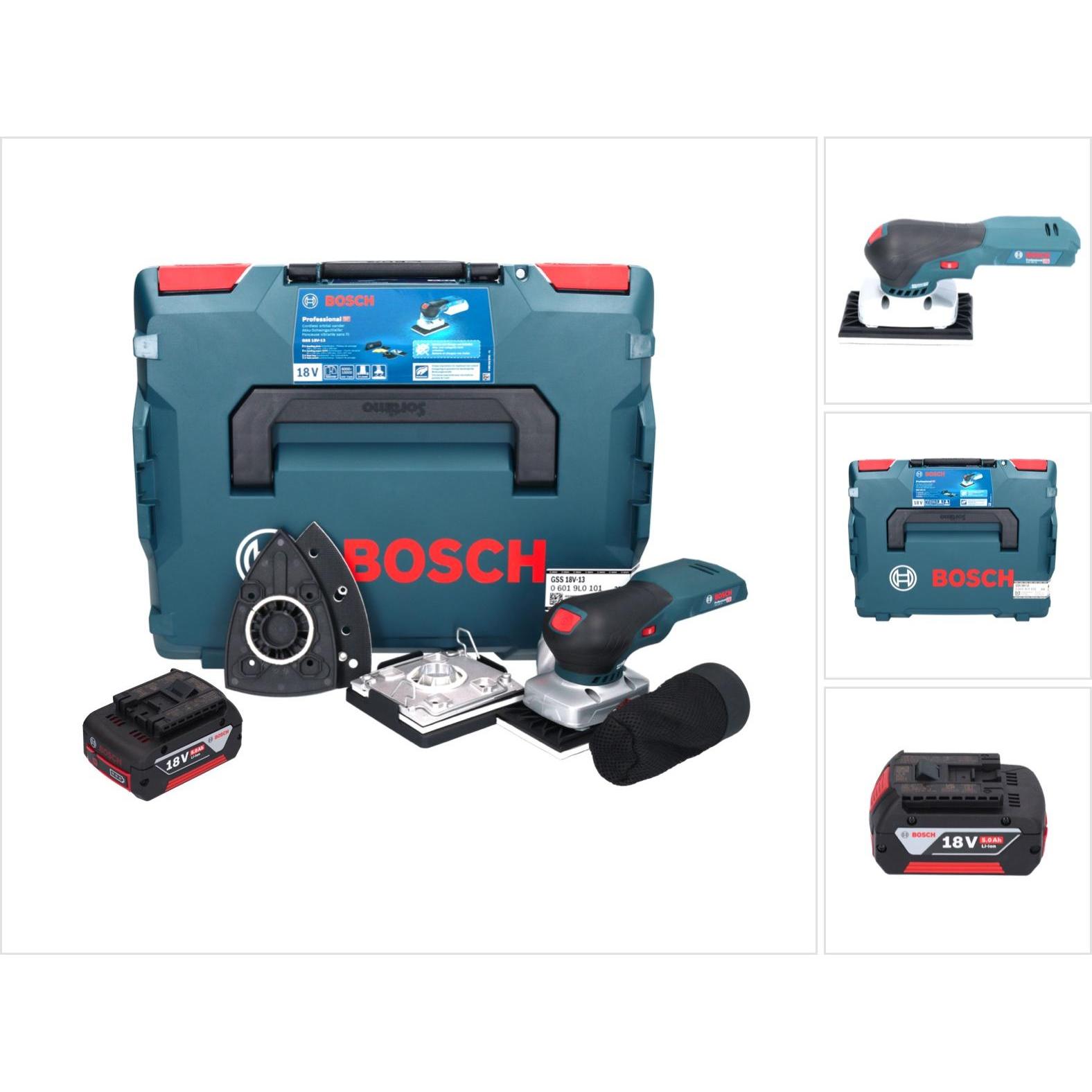 Bosch Professional, Schleifmaschine + Poliermaschine, Bosch GSS 18V-13 Akku Schwingschleifer 18 V + 1x Akku 5,0 Ah + L-B...