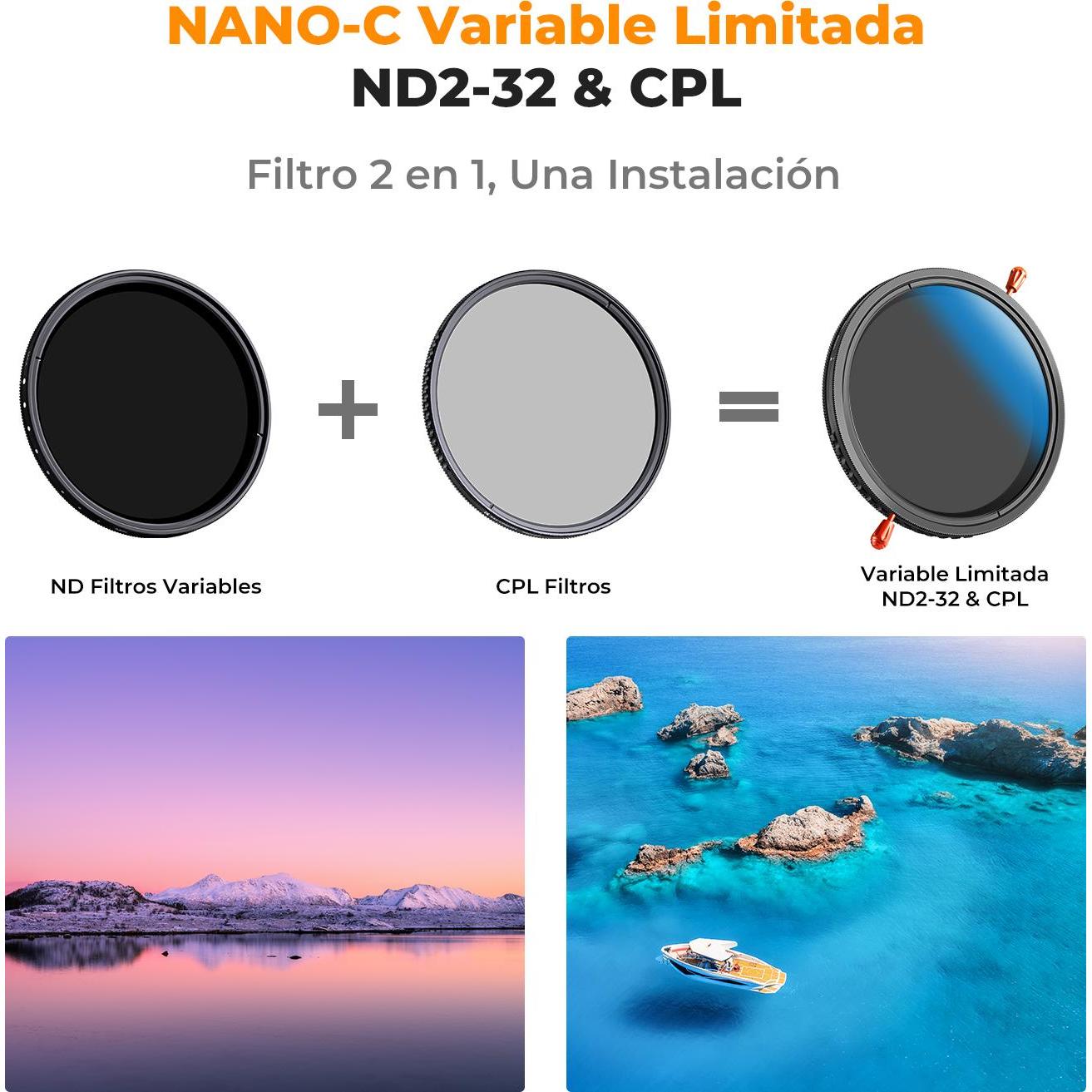 Thumbnail - K&F Concept 40.5MM 2 in 1 CPL+Variable ND2ND32 Lens Filter 18Layers Blue Coated, without Black Cross (C Series), Objekti...