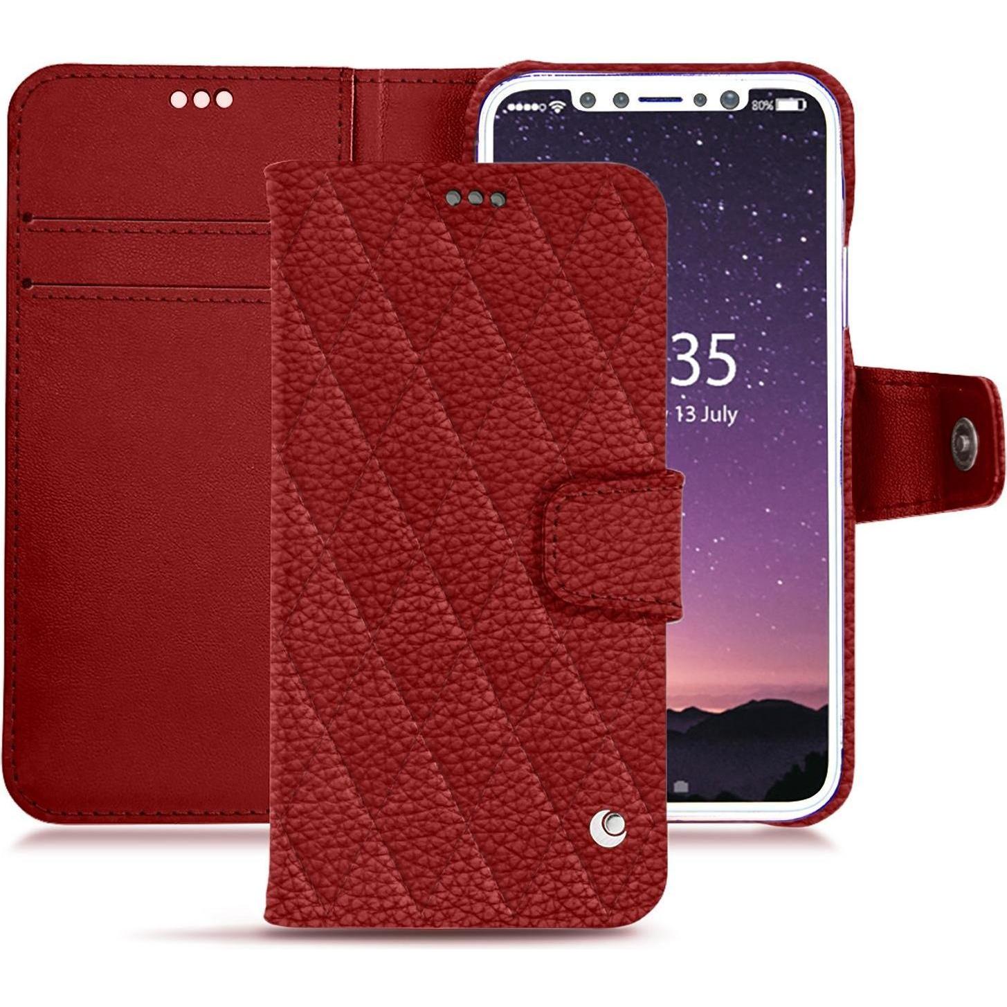 Noreve Lederschutzhülle Wallet (Apple iPhone XS), Smartphone Hülle, Rot