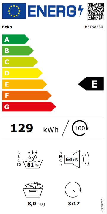 Energie-Label Beko B3T68230 (8 kg, Wechselbar)