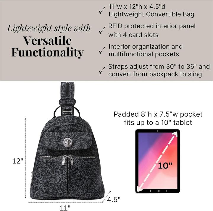 Actual product image Baggallini Naples Convertible Backpack Sling Crossbody