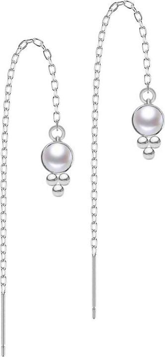 Produktbild Star Piercing Ohrstecker silber freifallende Kette Perle weiss drei Kugeln (ohne Messing, Chirurgenstahl 316L)