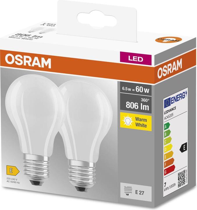 Image du produit Osram LED Base Classic (E27, 6.50 W, 806 lm, 2 x, E)