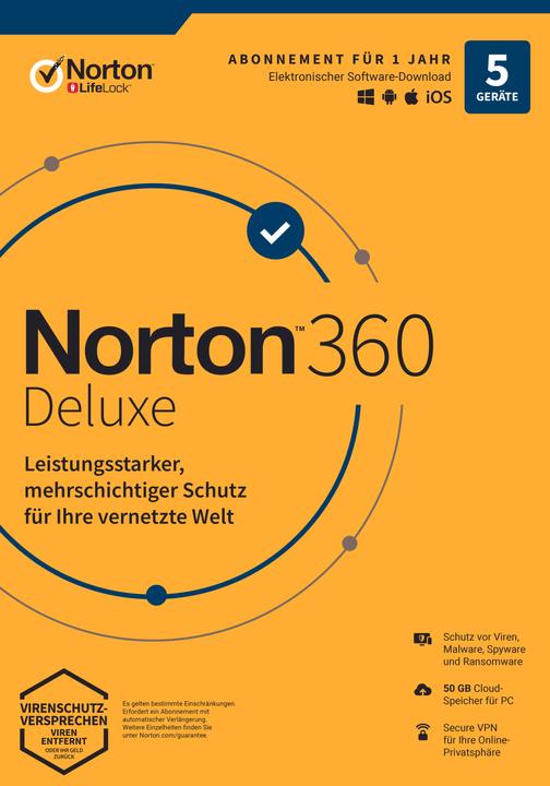 Produktbild NortonLifeLock 360 Deluxe (1 User, 5 Geräte/User, 12 Monate)