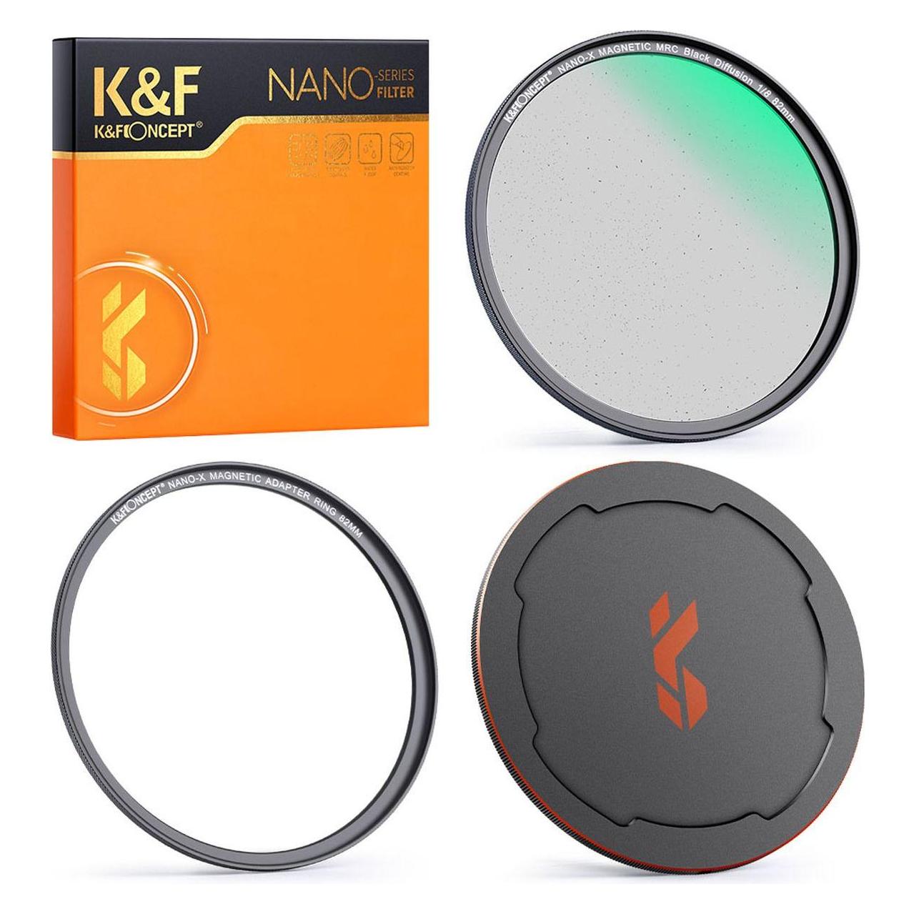 K&F Concept Magnetic 1/8 Black Mist Filter Nano X - 82mm (82 mm, Black Mist Filter), Objektivfilter, Schwarz