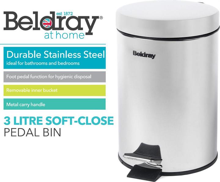 Actual product image Beldray LA038098SSAFEU7 3 Litre Soft-Close Pedal Bin SS (3 l)