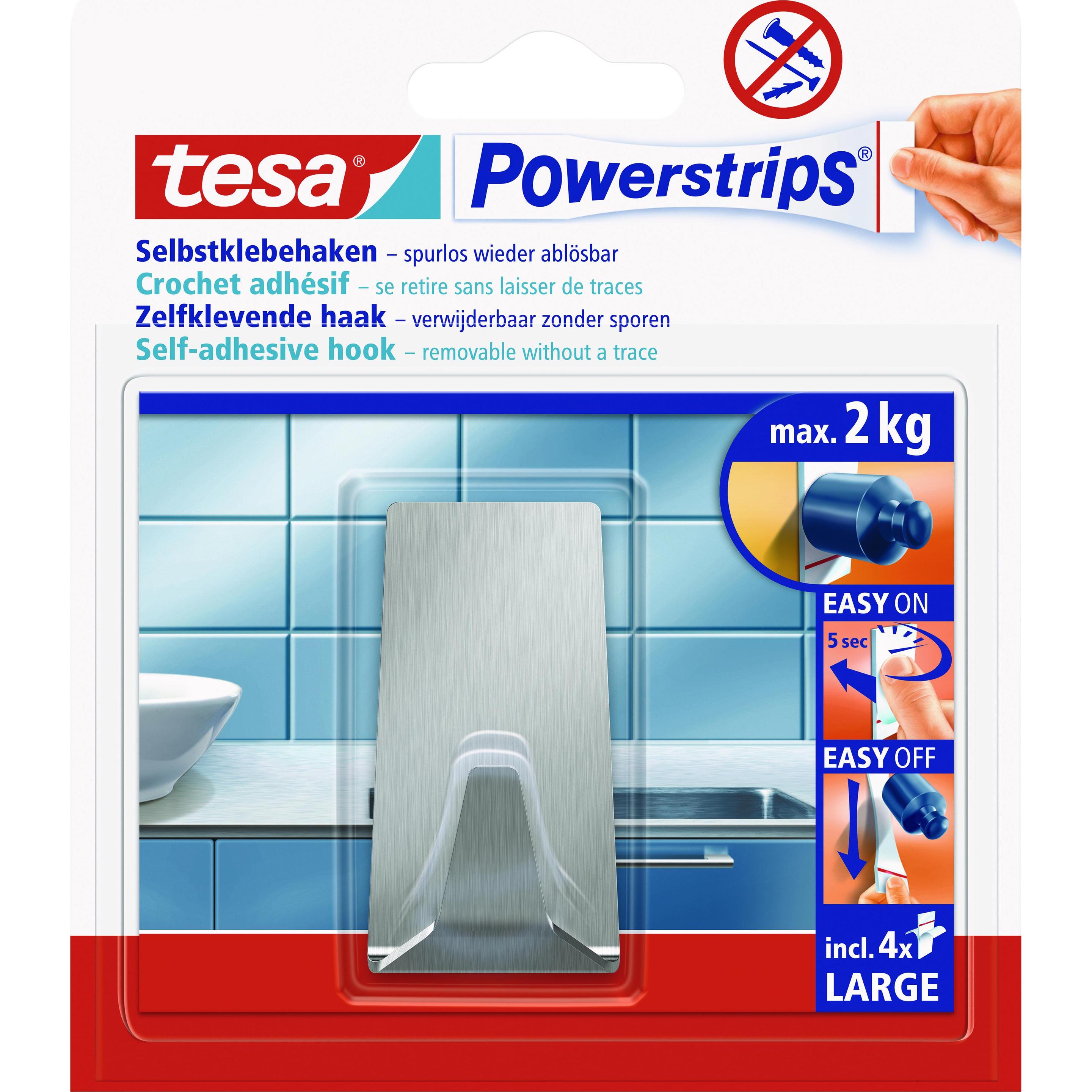 tesa, Klebehaken + Klebenagel, Powerstrips Haken LARGE Metall