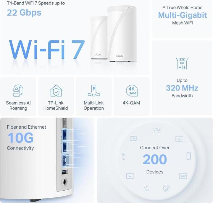 Image du produit TP-Link Deco BE85 Wi-Fi 7 Mesh 19000mbit speed (2pack)
